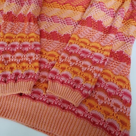 Anthropologie Sparrow Sweater Crewneck Pink Orange Striped Textured Women Small - Picture 5 of 8